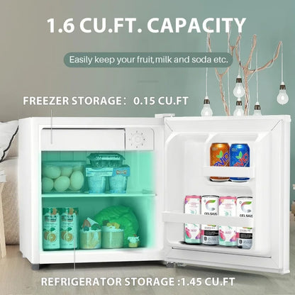 1.6 Cu.ft Mini Fridge with Freezer, Removable Shelves, Adjustable Thermostat