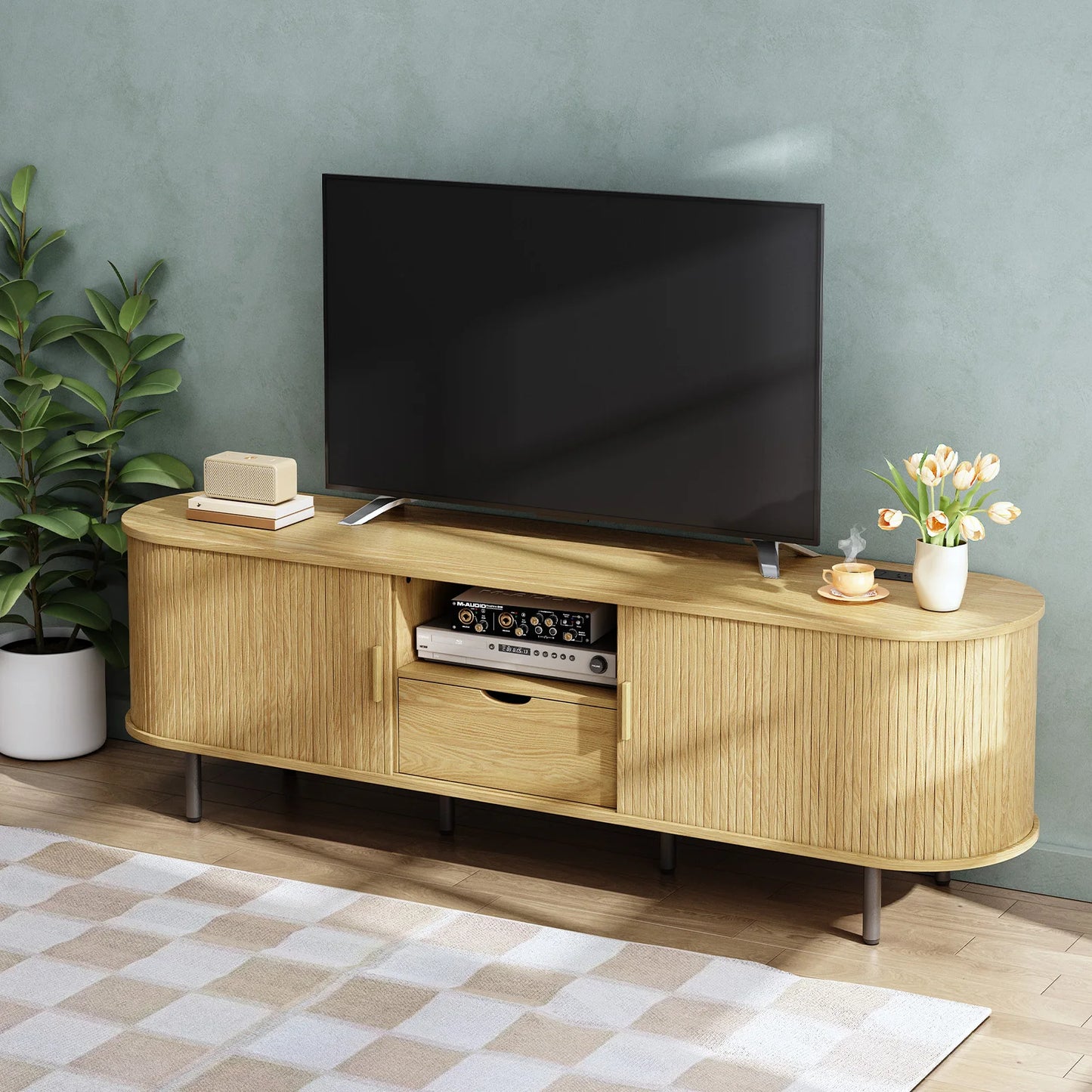 69" TV Stand w/ Power Outlet for TVs up to 80" w/ Adjustable Shelves
