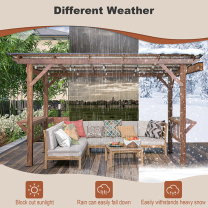 13' x 6.5' Wooden Pergola Gazebo with Metal Roof