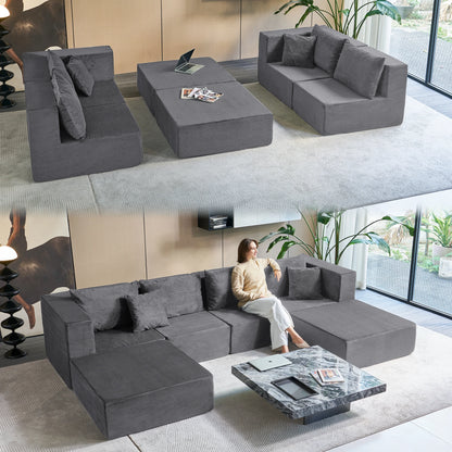 140"Corduroy Sleeper Modular Sectional Sofa