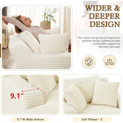 Oversized Chaise Lounge Sofa Bed with Throw Pillows and Armrests