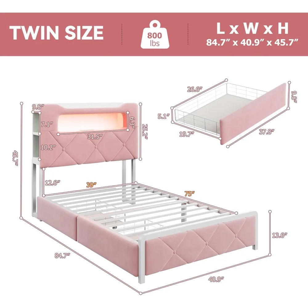 Twin Size Bed Frame w/2 Storage Drawers