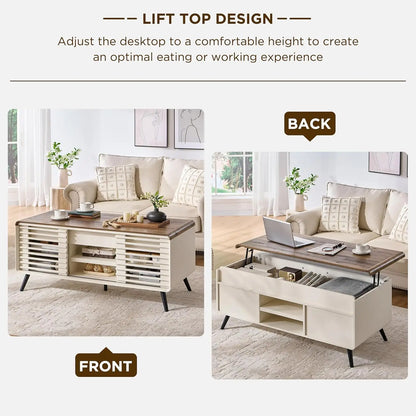 48" Lift Top Coffee Table with Slatted Sliding Door