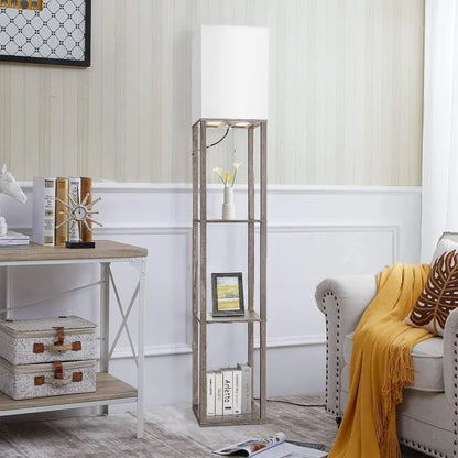 Wood Corner Floor Lamp with Shelves