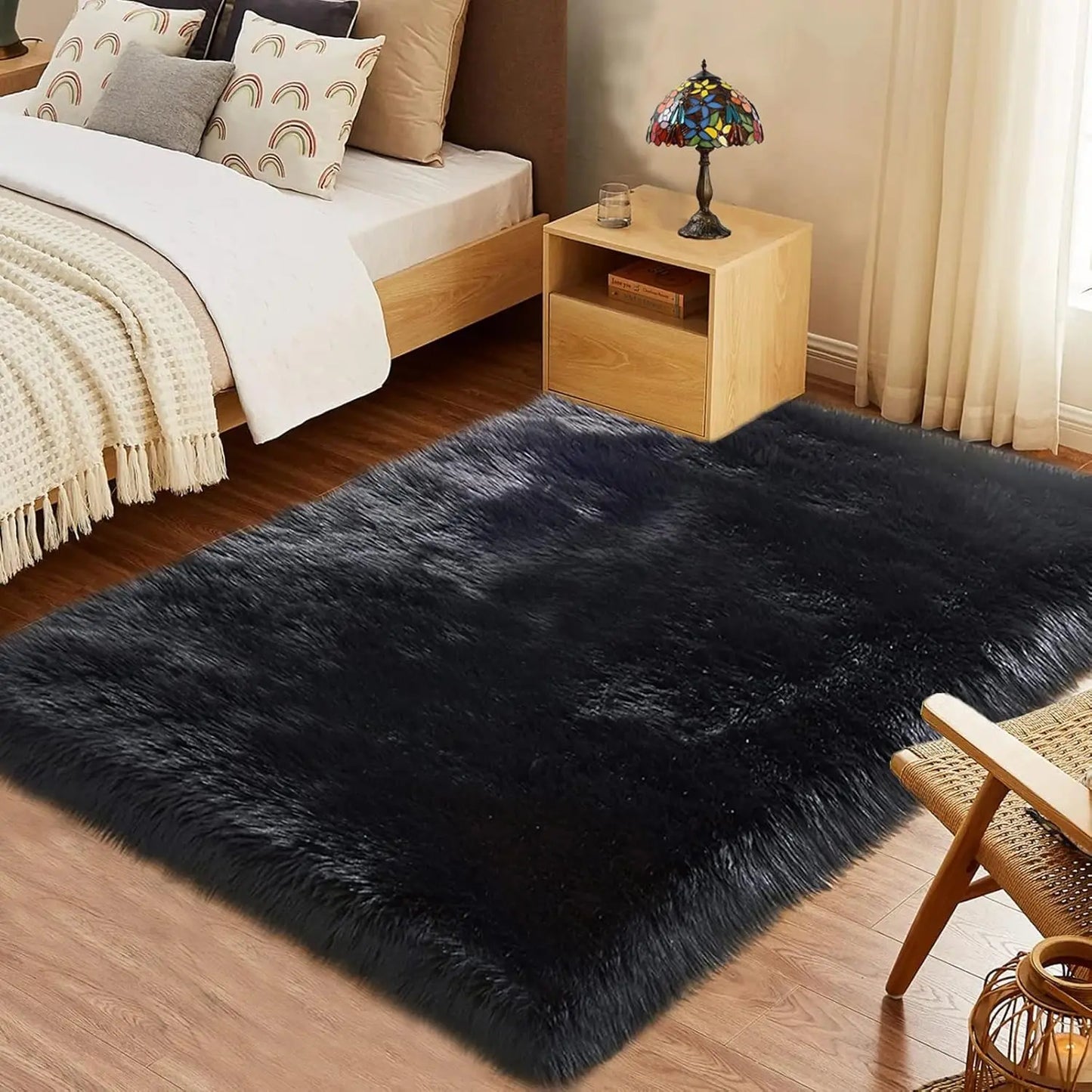 10x12 Fluffy Black Sheepskin Area Rug