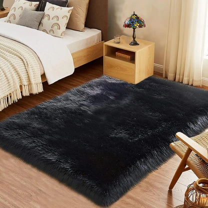 10x12 Fluffy Black Sheepskin Area Rug