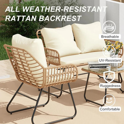 4-Piece Wicker Outdoor Patio Furniture Set with Cushions