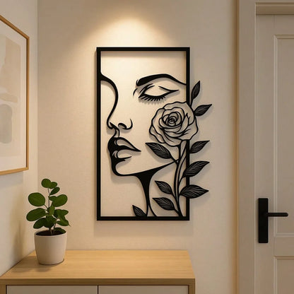 1pc, Woman Flower Metal Wall Aesthetic Portrait