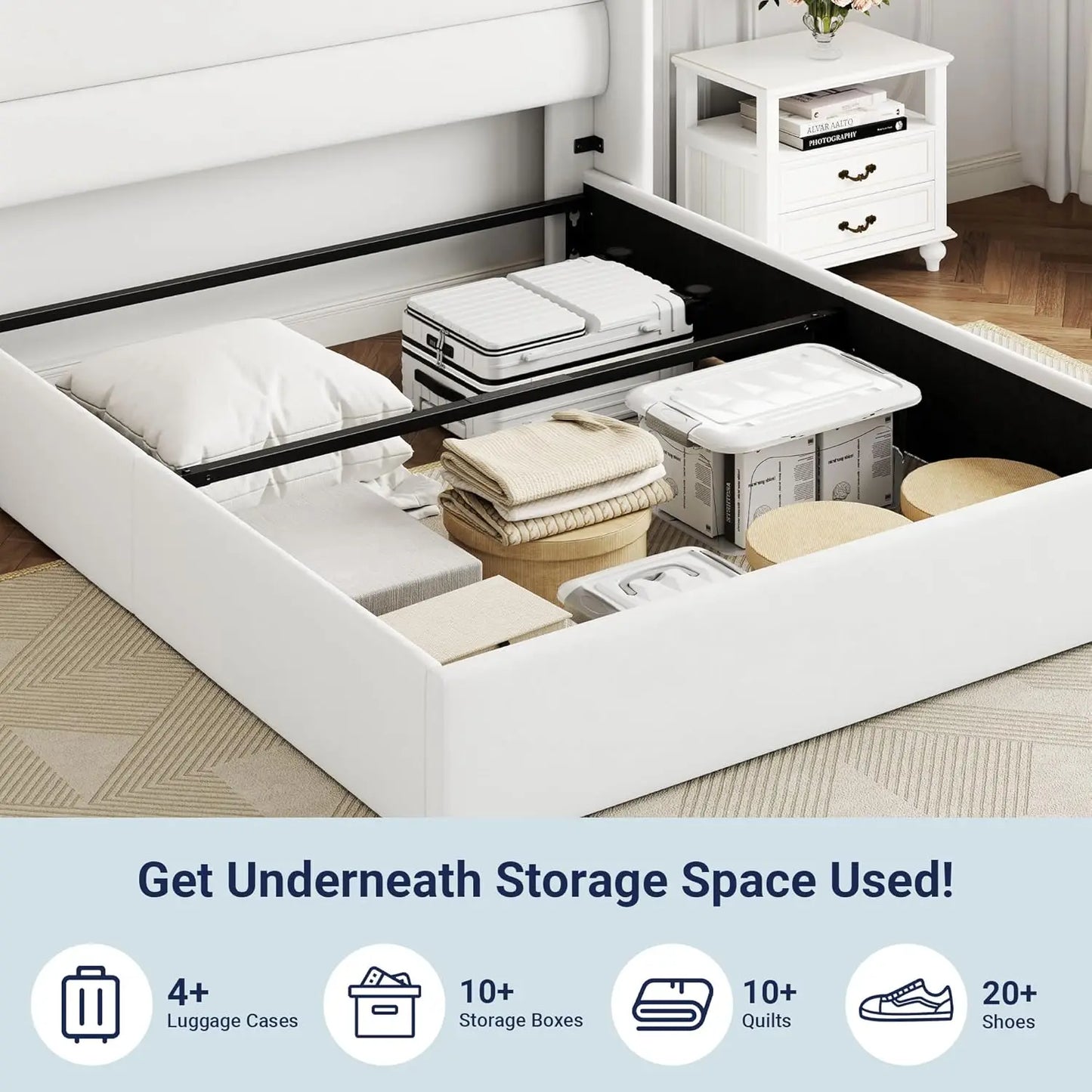 Queen Size Velvet Lift Up Storage Bed Frames