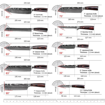 8pcs Kitchen Knife Damascus Stainless Steel Chef Knife