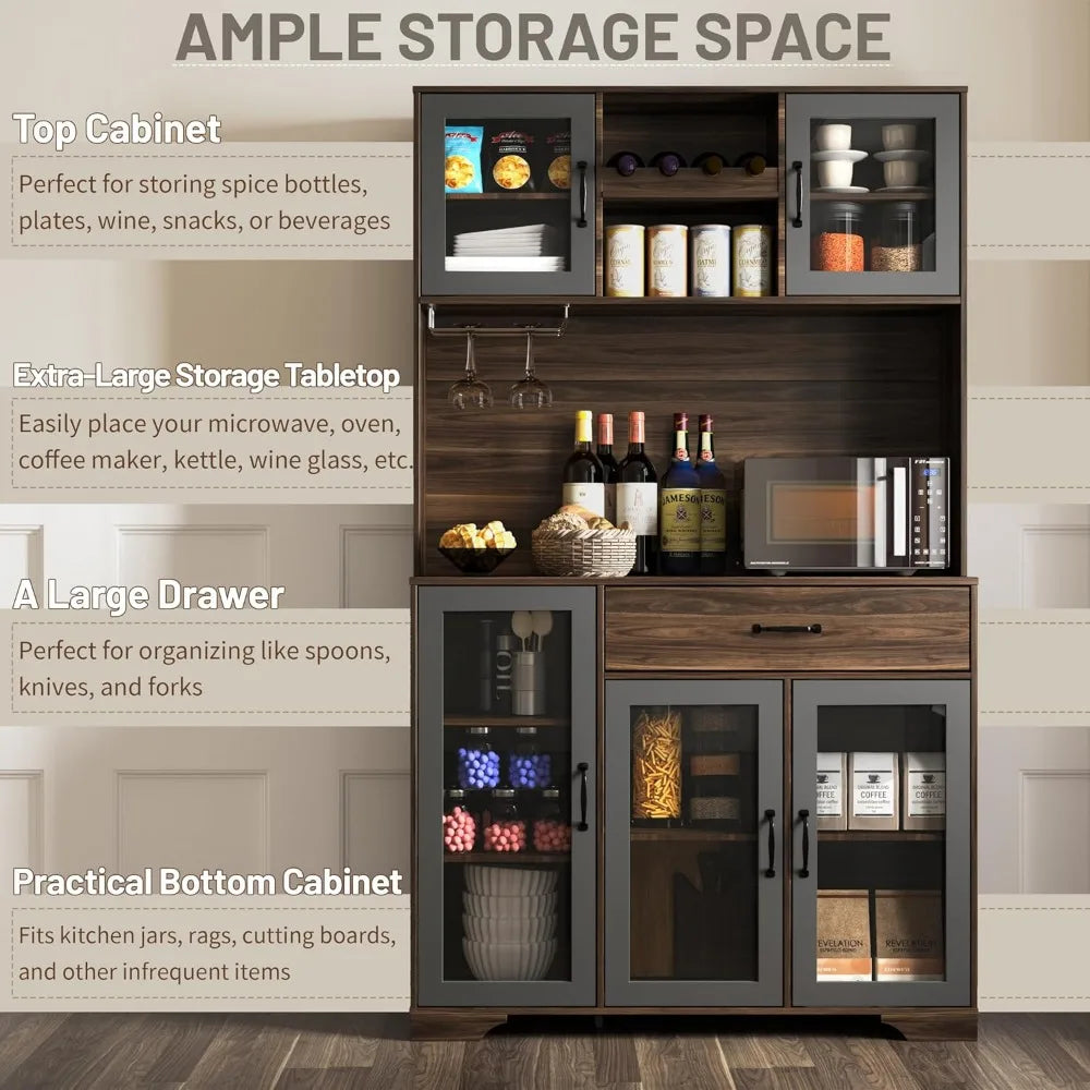 71" Tall Coffee Bar Liquor Cabinet with Power Outlet