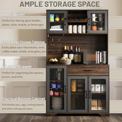 71" Tall Coffee Bar Liquor Cabinet with Power Outlet