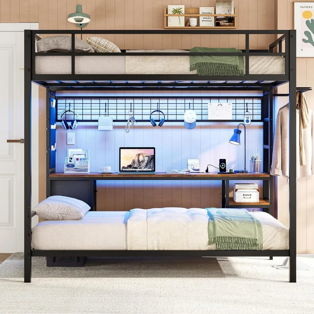 Full Over Twin Bunk Bed with Desk and Charging Station