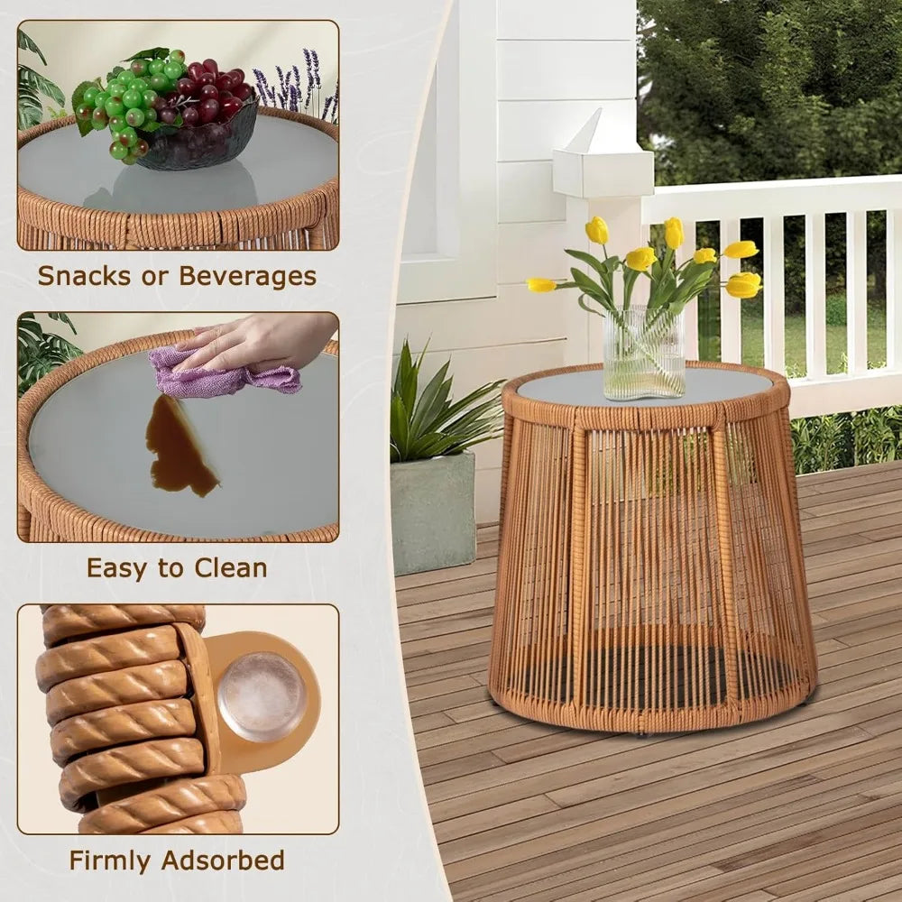 3 Piece Outdoor Wicker Bistro Set, and Tempered Glass