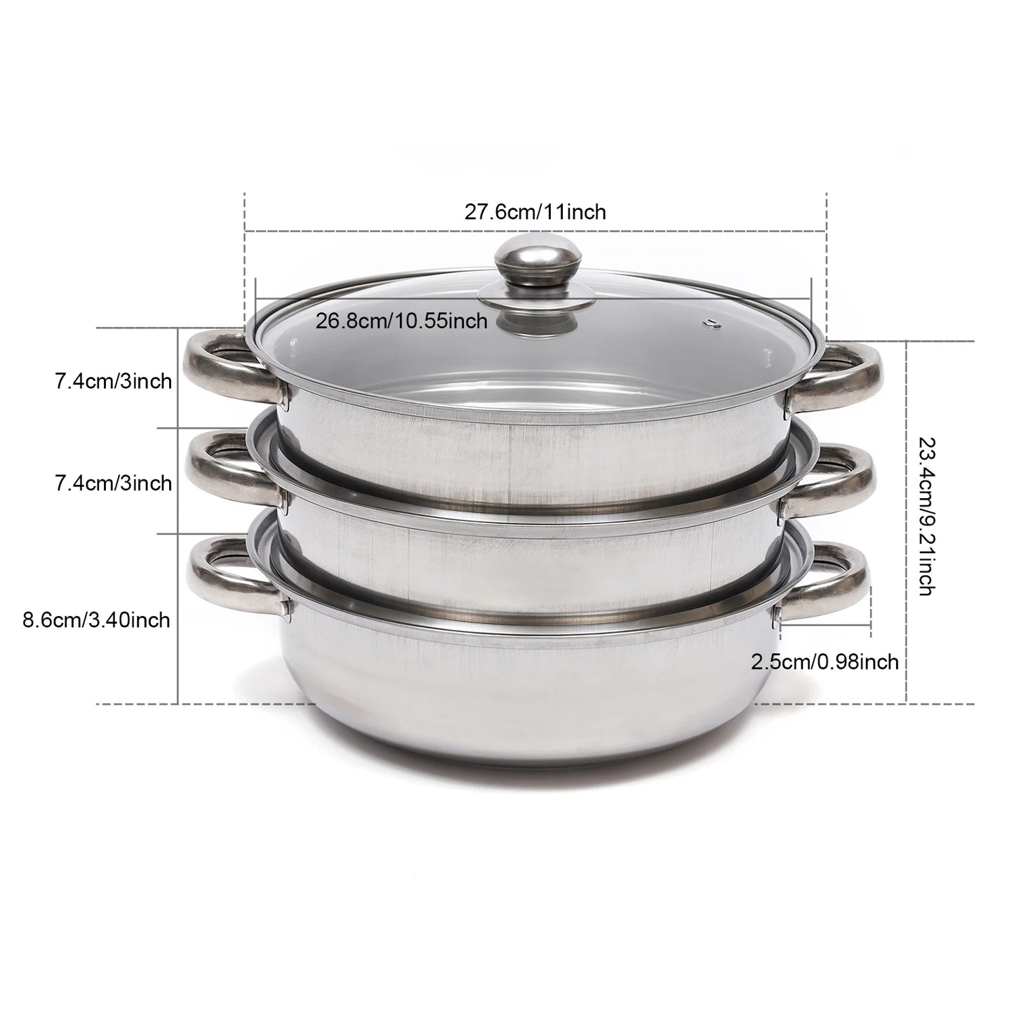 multi-function 3 Tier Large Stainless-Steel Steamer