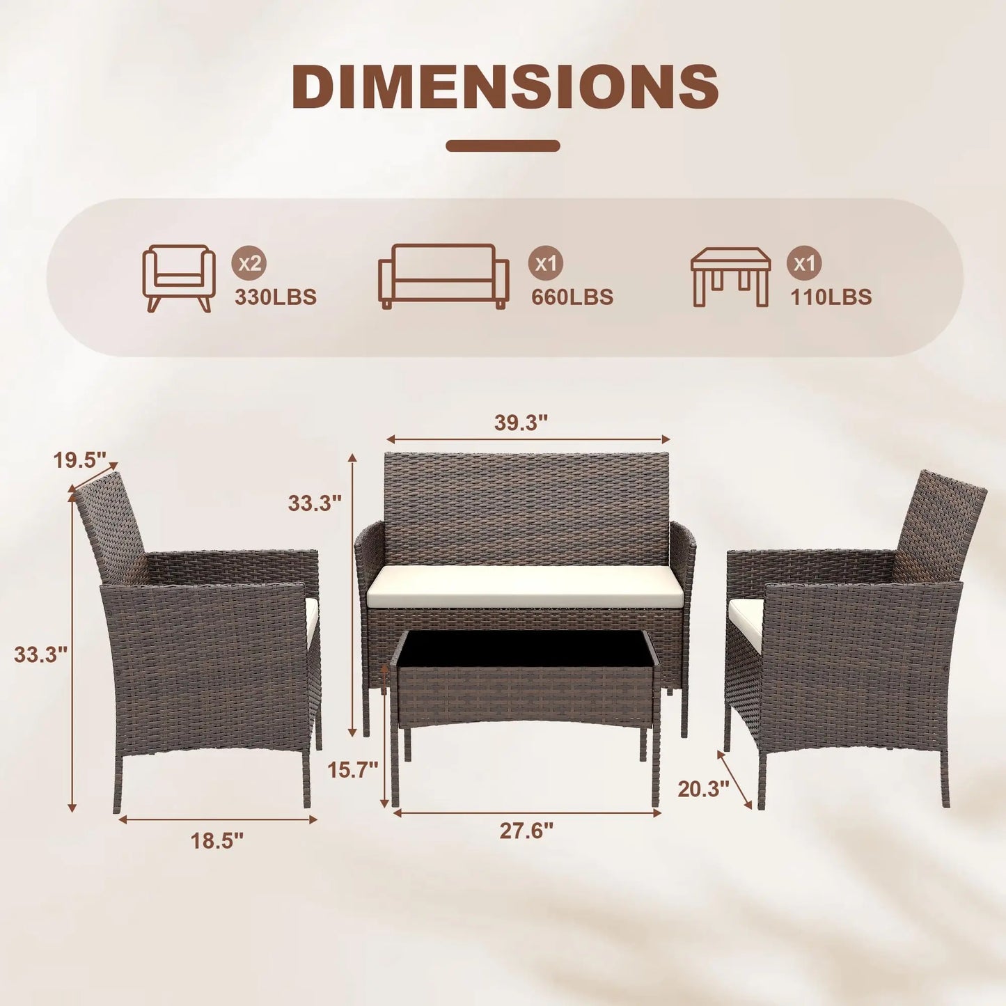 4 Piece Patio Furniture Set with Cushions