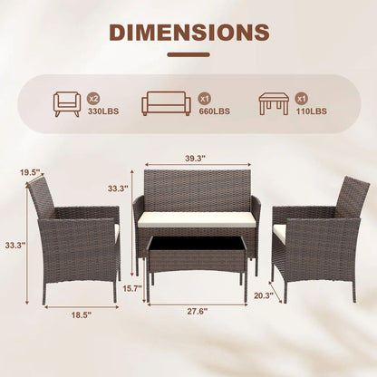 4 Piece Patio Furniture Set with Cushions