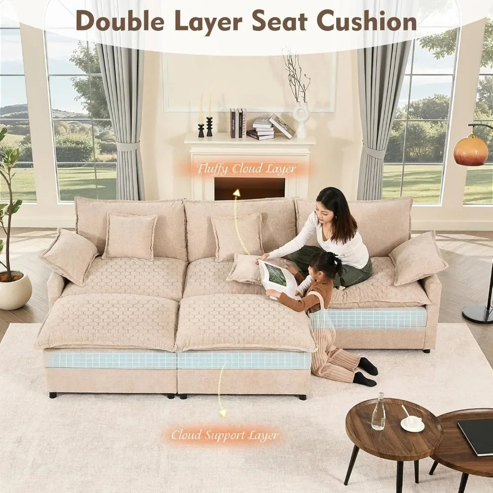 3-Seater Comfy Cloud Couch with Movable Ottoman