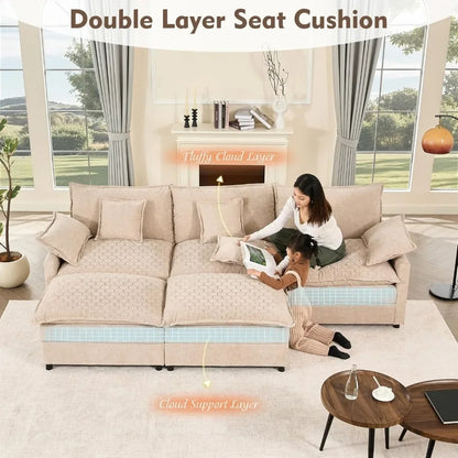 3-Seater Comfy Cloud Couch with Movable Ottoman