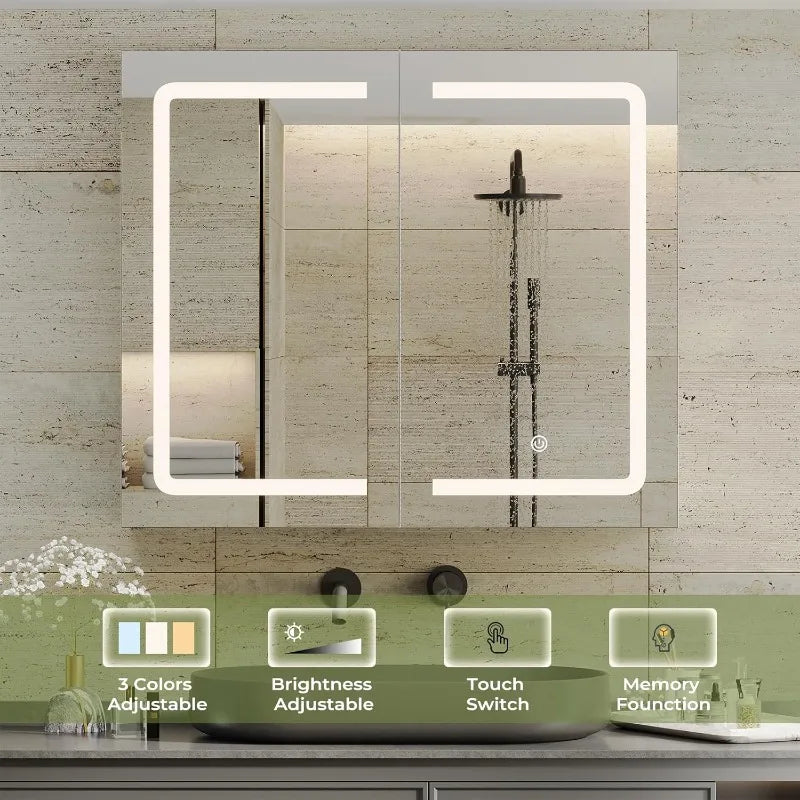 27.6x23.62-inch Double Doors Wall Mounted Mirror Cabinet