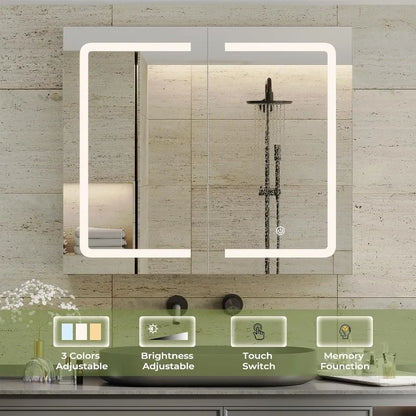 27.6x23.62-inch Double Doors Wall Mounted Mirror Cabinet