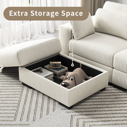 Upholstered Sofa Made of Corduroy Fabric with Removable Cushions
