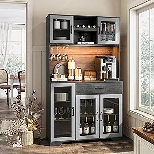 71" Tall Coffee Bar Liquor Cabinet with Power Outlet