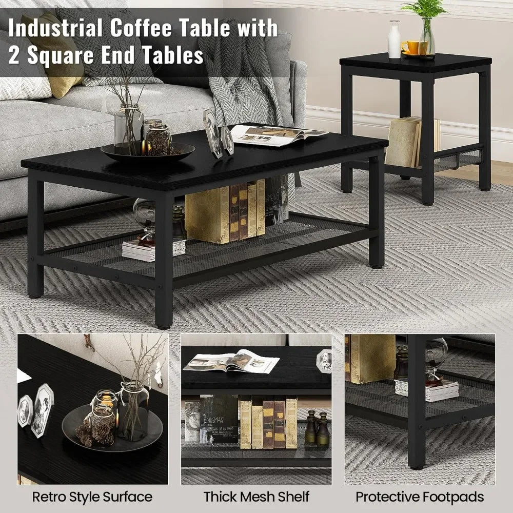 3 pieces living room table set with metal frame