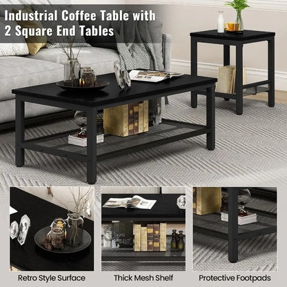 3 pieces living room table set with metal frame