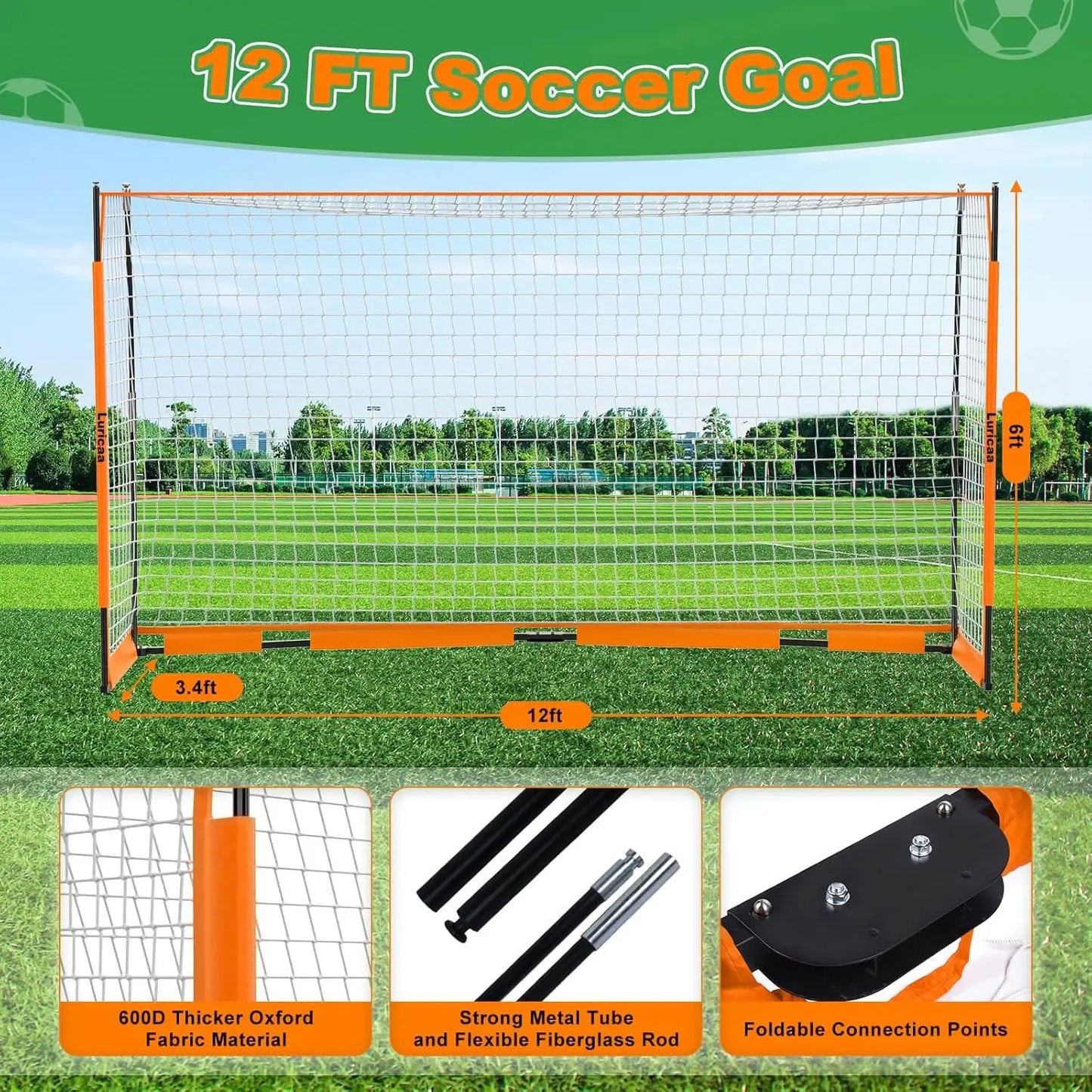 12×6 ft /6×4 ft Portable Collapsible Soccer Goal