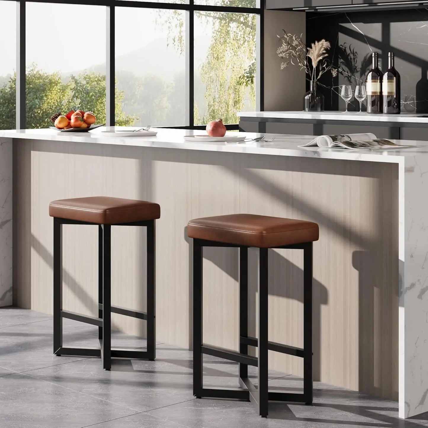 2PCS 24" Bar Stools with Metal X-Frame