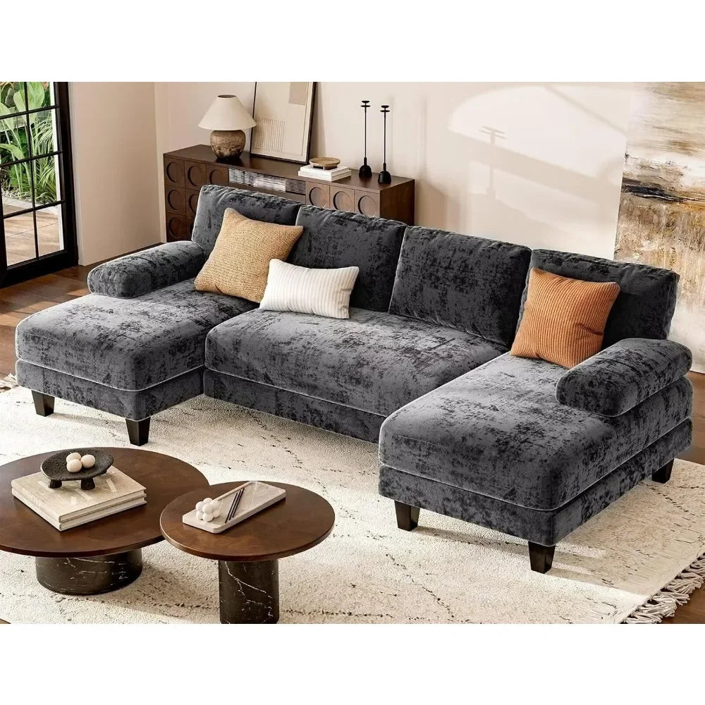 111 Inch U Shaped Sectional Couches with Double Chaise
