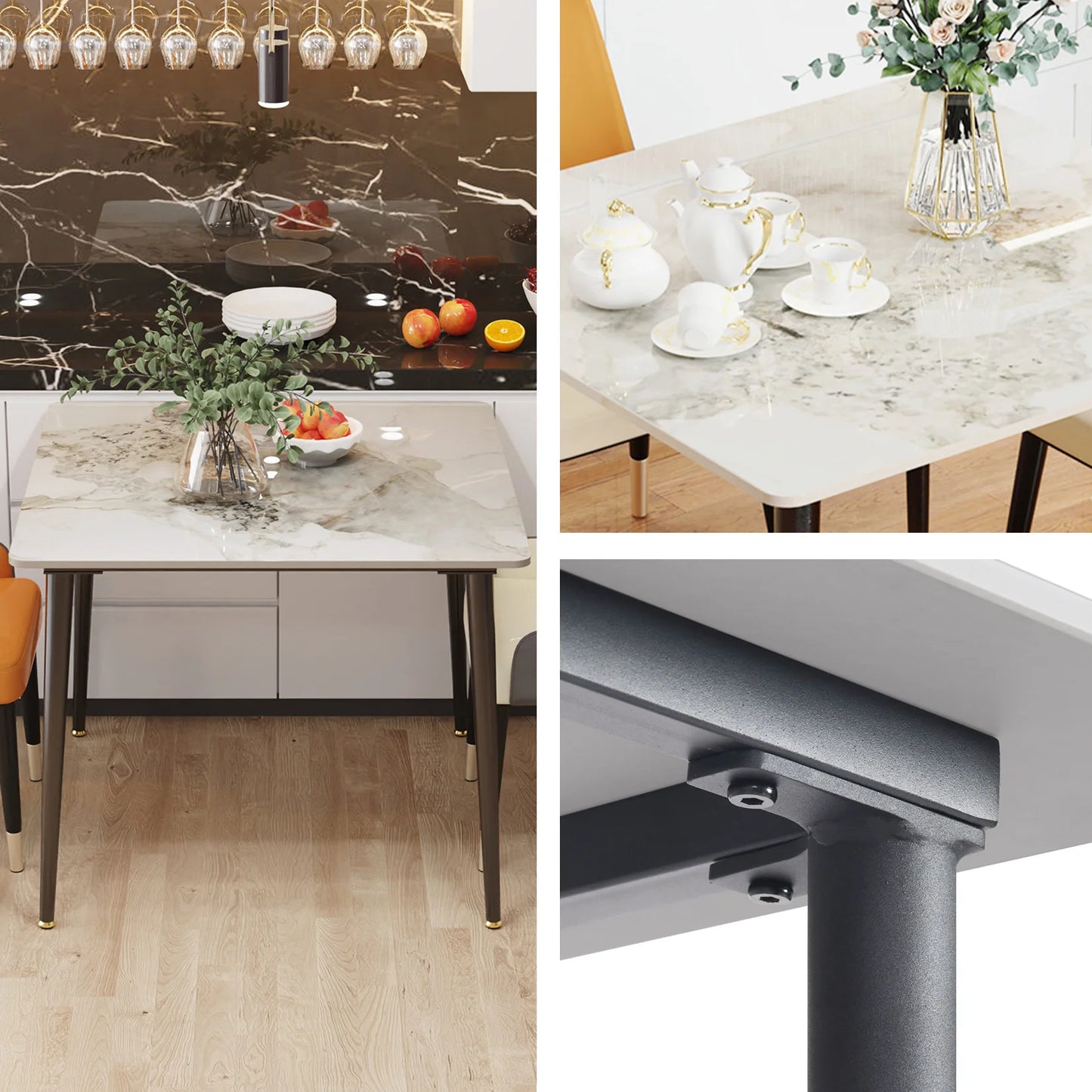 Dining Table Stone Top with Metal Frame