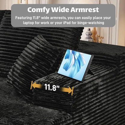 107" Comfy L Shaped   Modern Deep Seat Plush Corduroy couche