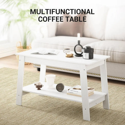 Rustic Farmhouse Wood Coffee Table with Storage Shelf