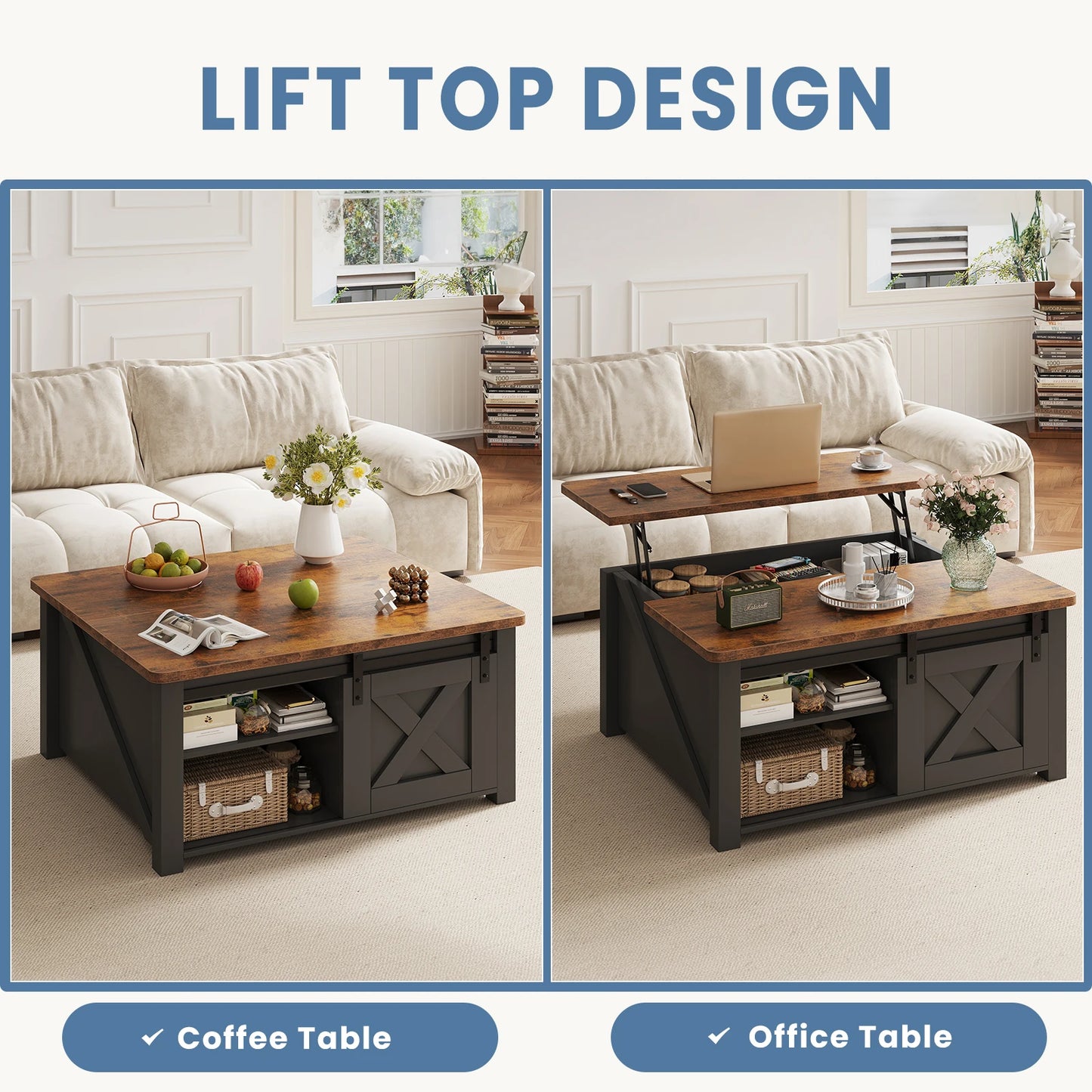 31.5IN Wood Lift Top Coffee Table