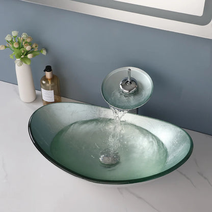 Tempered Glass Washbasin with Waterfall Faucet