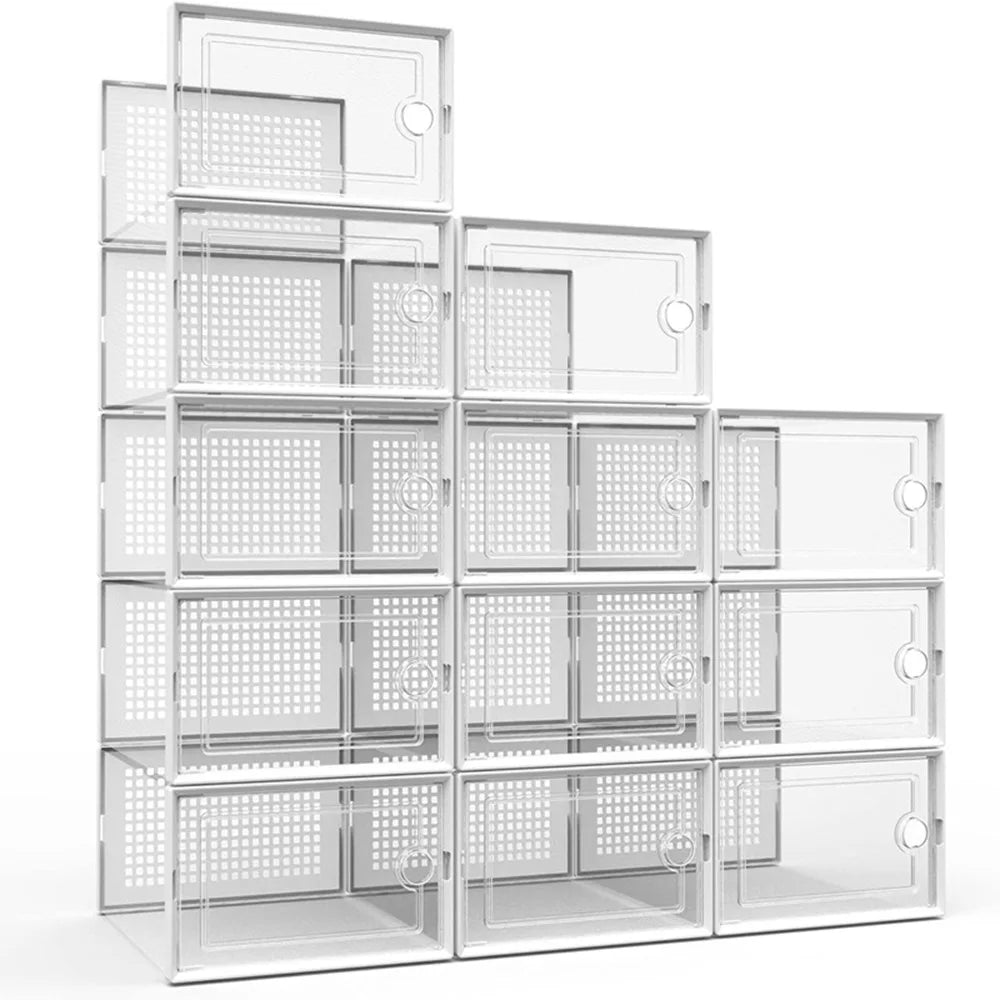 12-Pack Transparent Plastic Stackable Shoe Storage Boxes