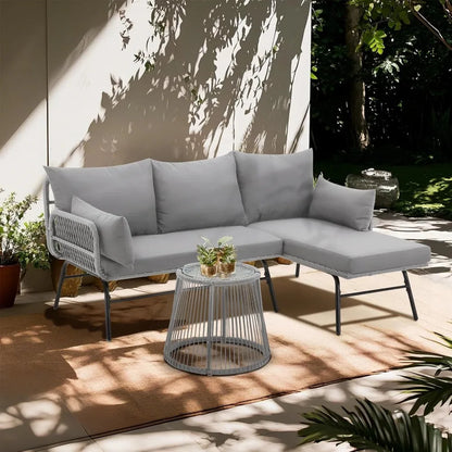 3-Piece Outdoor Patio Furniture Set with, Glass Coffee Table