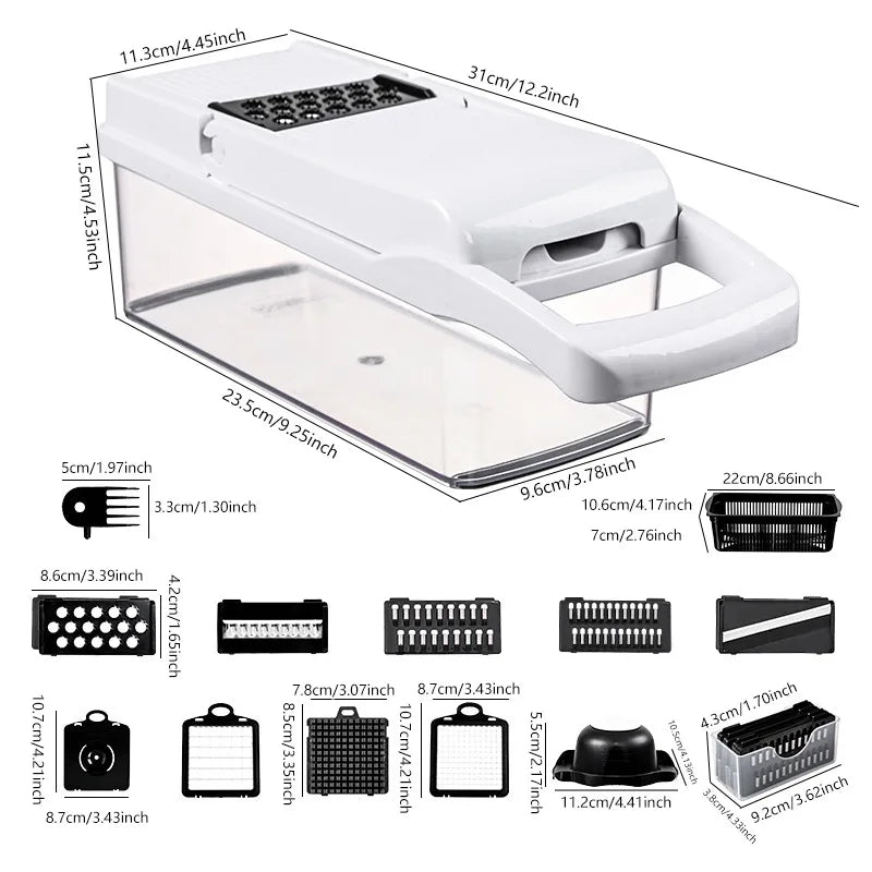 26-piece multifunctional vegetable slicer, kitchen cutting utensil and onion slicer