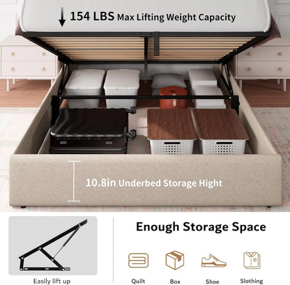 Queen Size Lift Up Storage Bed Frame with Charging Station