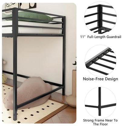 Twin Size, Metal Loft Bed Frame for Boys Girls