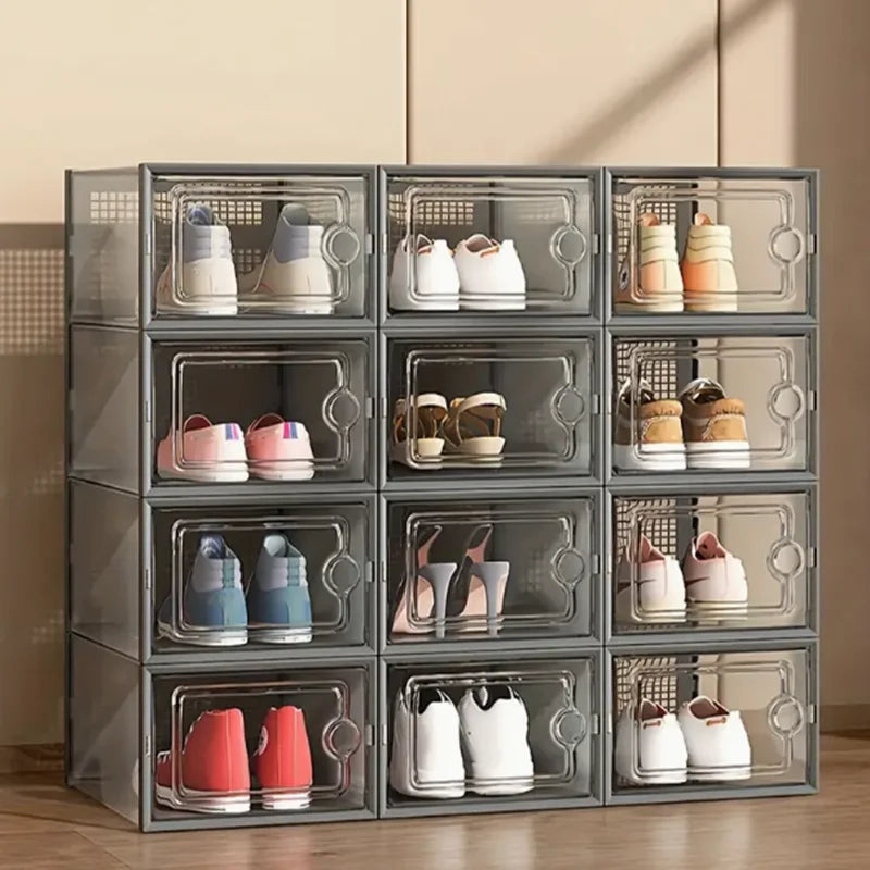 12-Pack Transparent Plastic Stackable Shoe Storage Boxes