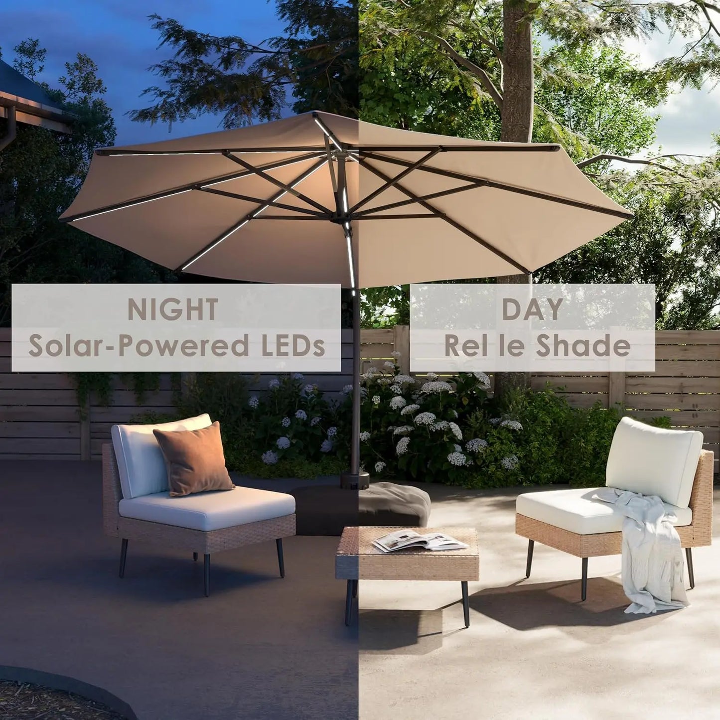 11FT Solar Powered Patio Umbrella with Base