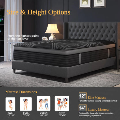 12"14" Gel Memory Foam Hybrid Pocket Spring Mattress