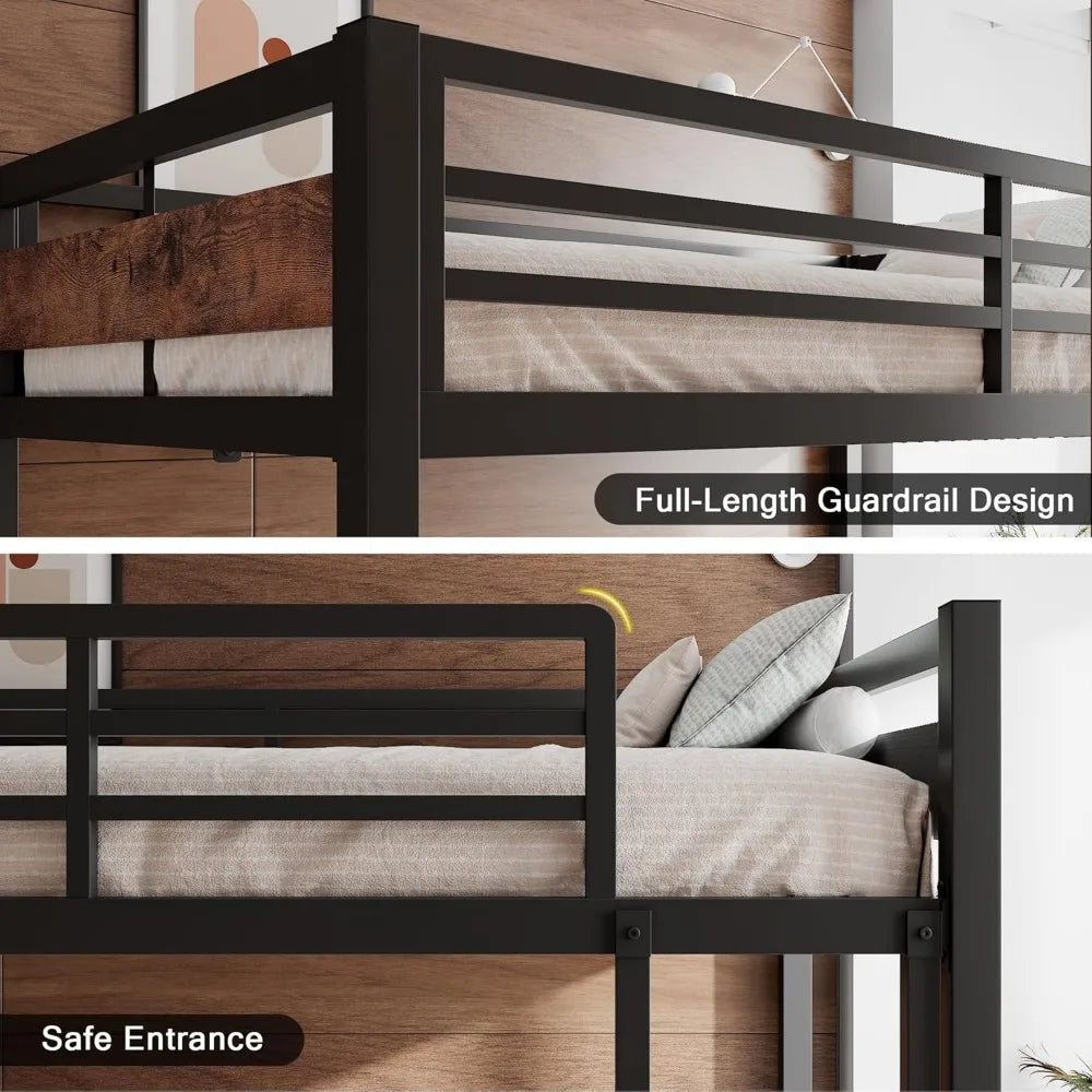 Heavy Duty Metal Bed with Ladder and Full-Length Guardrail