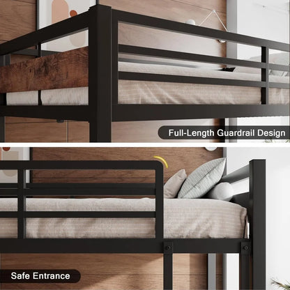 Heavy Duty Metal Bed with Ladder and Full-Length Guardrail