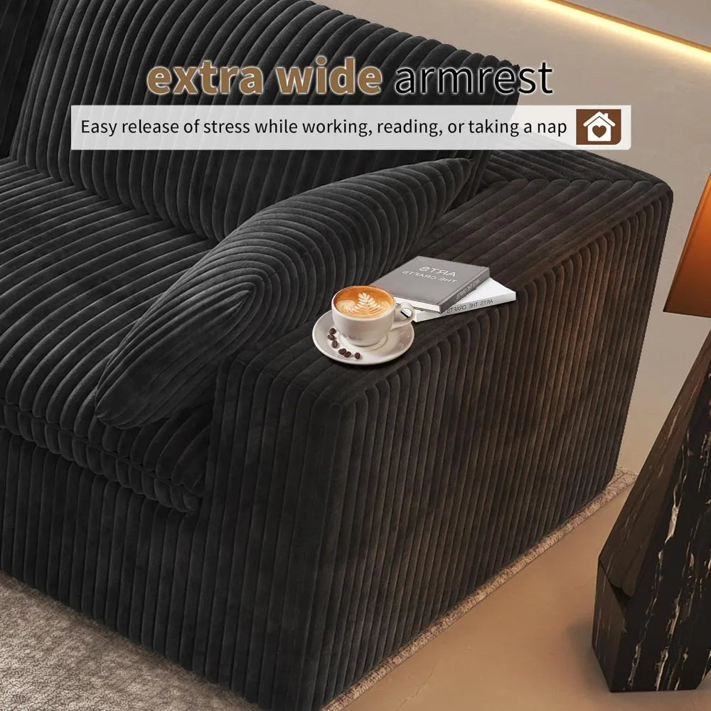 118" 3-Seater Modular Sectional with Plush Corduroy Fabric