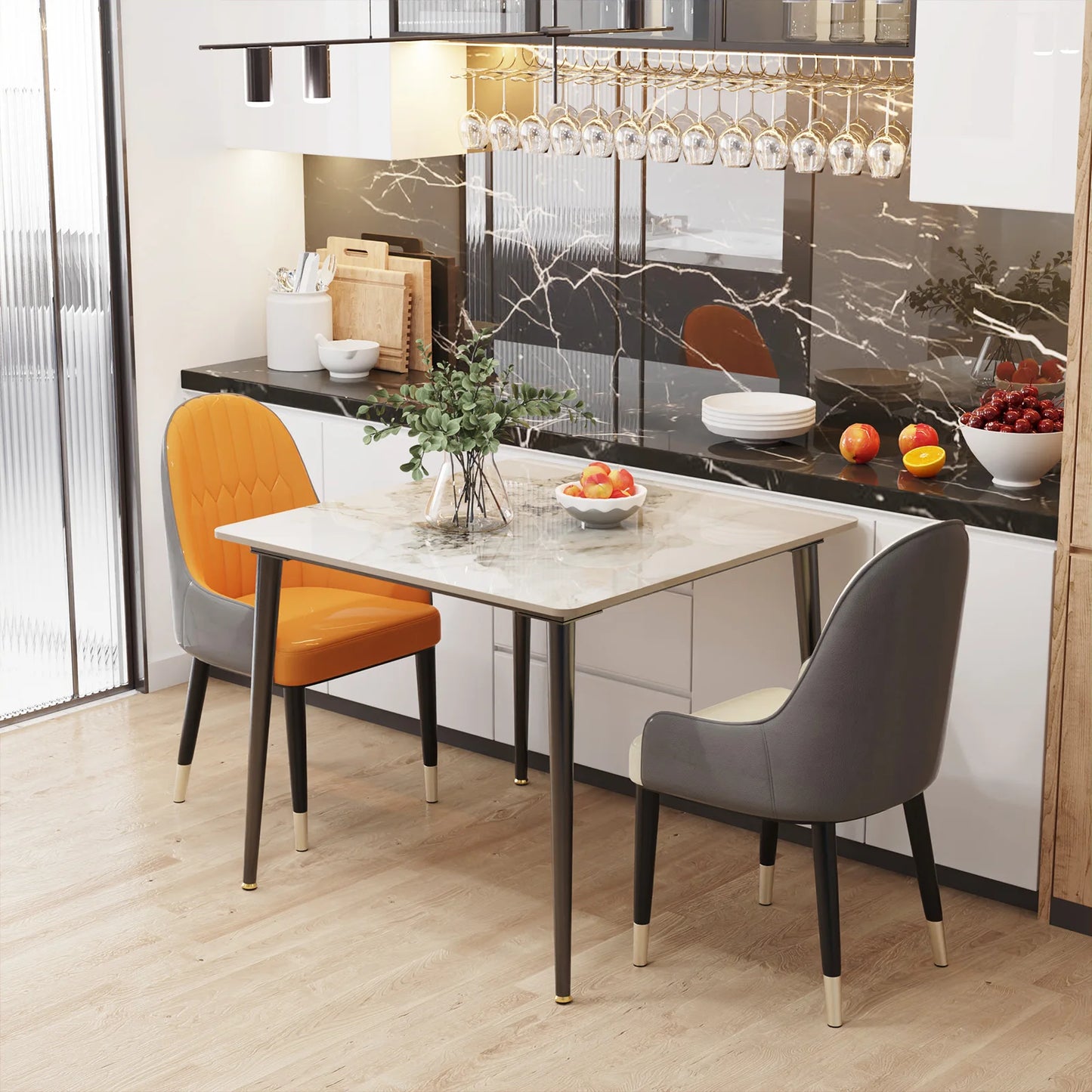 Dining Table Stone Top with Metal Frame