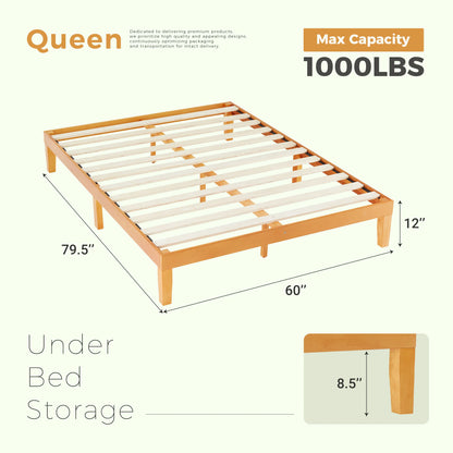 Solid Wood Bed Frame with Sturdy Slats